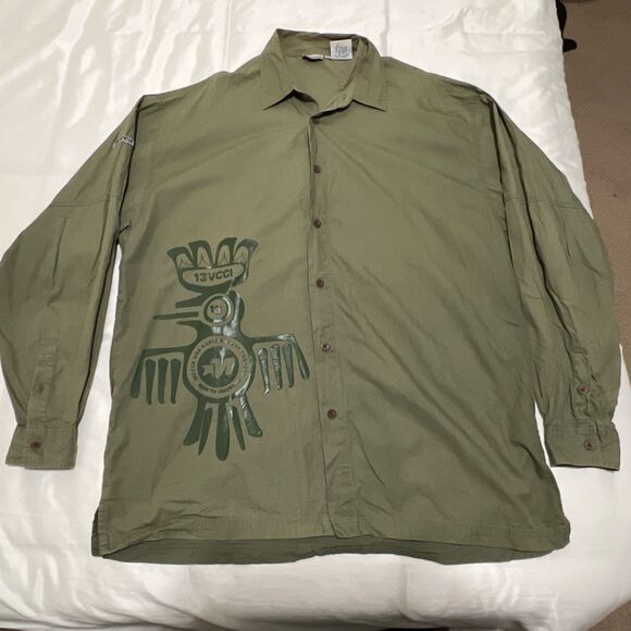 Vintage Mecca Military Style Shirt Men’s Large Tan Paratrooper Skater Rapper Y2K - Picture 2 of 12